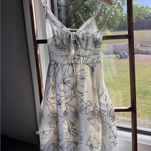 Fancyinn White Dress with Navy Floral Line Print